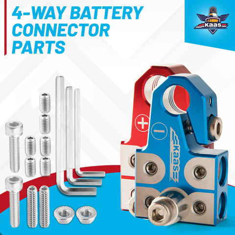 Lead Acid Battery Terminal Clamps Set For Positive And Negative Posts With SAE DIN EN Tapered Top Posts Four Way Connectors