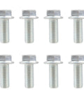 Eight Pack M10 1.25mm Flange Hex Head Bolts 25mm Long For ATV UTV Quad Go Karts Mini Bike Lawn Mower Snowmobile Built Tough For Secure Grip And Serious Durability arranged in two rows.