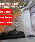 Heavy Duty Outdoor Angle Broom With 20 Inch Wide Base And 51 Inch Extended Handle Sweeper Featuring Stiff Bristles used for quick driveway dirt pickup.