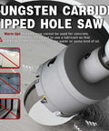 Side view of METOTY carbide hole saw kit for metal; 19-pc set with titanium pilot and L-wrench, 1/2 in to 2-1/8 in