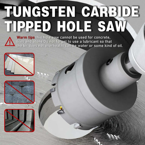 Side view of METOTY carbide hole saw kit for metal; 19-pc set with titanium pilot and L-wrench, 1/2 in to 2-1/8 in
