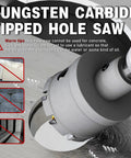 Heavy Duty Tungsten Carbide Tipped Hole Saw Set Five Eighths Inch Two Pack METOTY Brand in use on metal surface