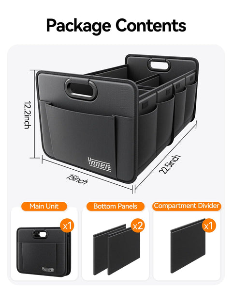 Heavy Duty Trunk Organizer For Car, SUV Or Minivan, Collapsible Storage With Reinforced Handles, Waterproof 600D Oxford, Black
