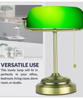 Morgan Antique Green LED Bankers Desk Lamp With Adjustable Arm, energy-efficient task light on metal base, perfect for office use