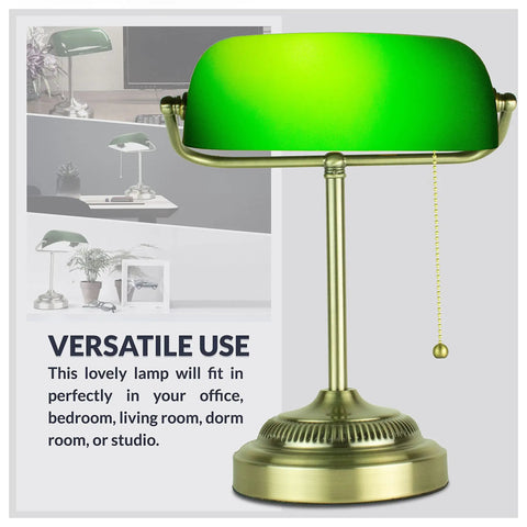 Morgan Antique Green LED Bankers Desk Lamp With Adjustable Arm, energy-efficient task light on metal base, perfect for office use