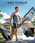 Man moving Adjustable Outdoor Basketball Hoop On Wheels Portable System With 32 Inch Backboard Fillable Base And Height From 4.82 To 8.53 Feet