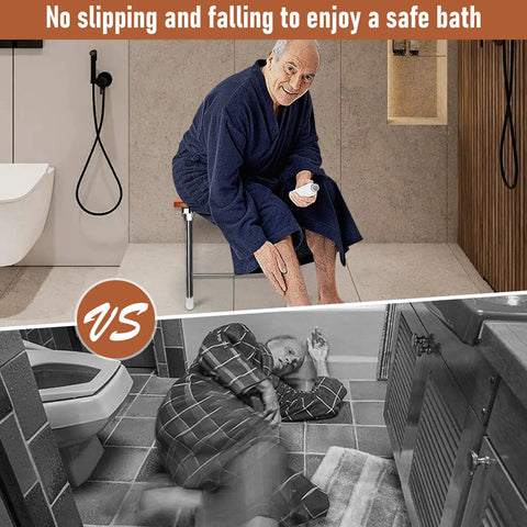 Fold Down Teak Shower Seat Wall Mount With Legs, Space Saving Shower Bench For Small Bathrooms in safe bath comparison