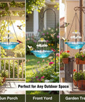 Sun Powered Hanging Bird Bath Fountain With Cascade Water Feature For Outdoor Garden Patio Backyard Lawn Decor Blue