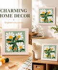 Beginner Punch Needle Kit With 9.8 Inch Frame, floral design, on wooden table with yarn and tools, bright decor