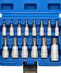 14 Piece Torx Bit Socket Set With One Quarter Inch Drive Three Eighths Inch Drive And One Half Inch Drive in blue case
