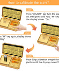 Pocket Digital Gram Scale 300g Capacity With 0.01g Precision Small High Precision Gold Scale calibration process with 50g weight.