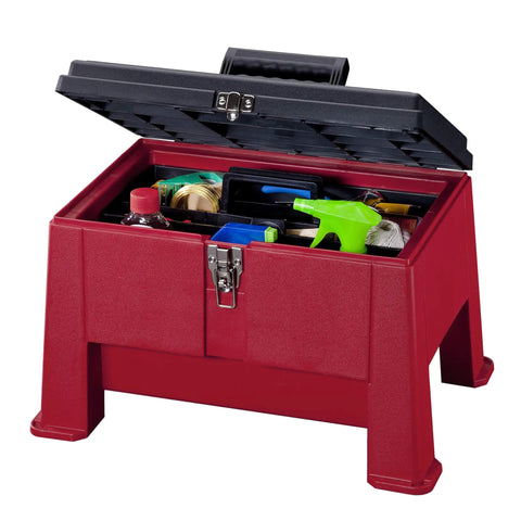 20 Inch Heavy Duty Step Stool Tool Box Built Tough With Lockable Nickel Plated Draw Bolt Latch, Steel Hinge Pins, Removable Tray, 325 Lb Capacity