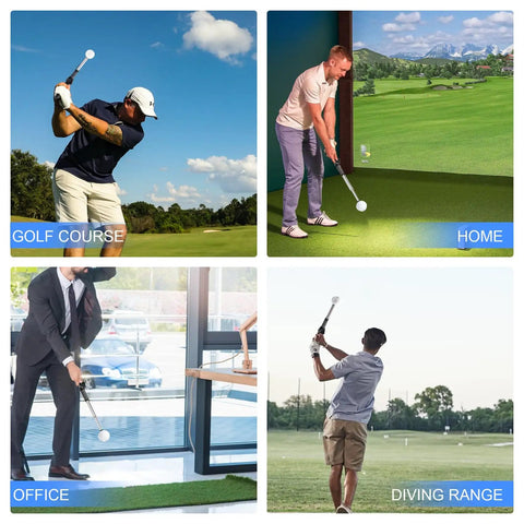 Retractable Golf Swing Trainer For Righty Players With Two Alignment Sticks Training Aid For Grip Strength Tempo And Swing Mechanics Arm Band Indoor And Outdoor Practice For Pro Level in various settings.
