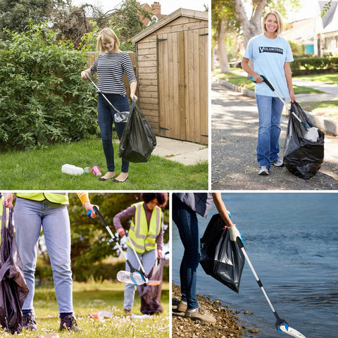 PECEBO 32-inch foldable grabber/reacher tool with 360° rotating jaw and magnet for trash pickup.