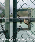 Heavy Duty 20 Inch Gate Chain Lock With Carabiners For Outdoor Fence Galvanized Steel Gate Chain And Latch Black installed on metal fence