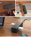 Desk Clamp Power Strip With USB C PD, 9 Outlets And 4 USB Ports, 13-In-One Charging Station mounted on wooden desk