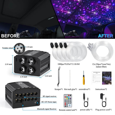 Headliner Kit With Four Color Fiber Optic Lights And Two In One Light Engine For Your Car Interior Glow Up, product contents view