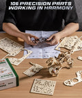 Self-Walking Dinosaur Toy Kit - 3D Wooden Puzzle And Mechanical Model For Adults And Teens, STEM DIY Craft Project, Educational Dino Collection, Wind-Up No Batteries, Perfect Gift For Birthday Or Holiday. 189-piece wooden puzzle in assembly