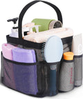 Mesh Shower Caddy Portable For Dorms And Travel With 9 Pocket Large Capacity For Beach Gym Swimming Camping And More Durable Hanging Shower Bag with items inside