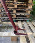 Heavy Duty Pallet Buster With 3 Section Handle For Deck Or Wood Pallet Dismantling Non Damaging Pry Bar Tool That Eases Pallets Up Without Board Damage 40 Inch Extendable Wrecker Designed To Be A Back Saver While You Work, red steel fork on pallet