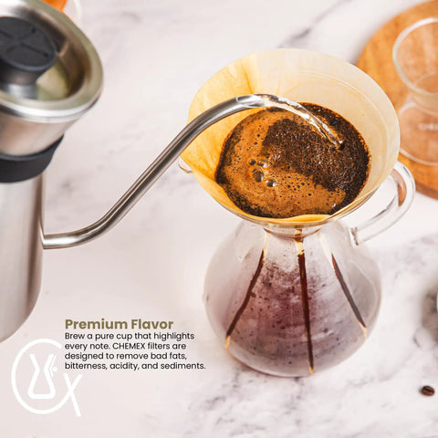 Natural Half Moon Coffee Filters 100 Count FP2N Conical Design for Even Extraction in use with a pour-over setup