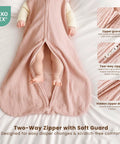 Baby wearing Cozy Muslin Baby Sleep Sack 6 to 12 Months 0.8 TOG Two Pack Wearable Cotton Blanket With Two Way Zipper Snug Breathable Sleeping Sack