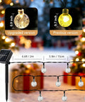 Solar String Lights Outdoor IP65 Waterproof 9.3 Feet With 20 Crystal Globe Bulbs Warm White shown with size comparisons