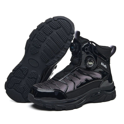 Composite Toe Work Sneakers For Men And Women With Anti Smash Protection and Kevlar Puncture Resistant Midsole, side view of black sneaker