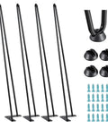 Industrial Hairpin Leg Set Of 4 Black Powder Coated Metal Furniture Legs with screws and floor protectors for DIY tables