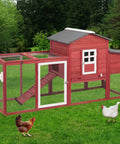 Wooden Chicken Coop With Nesting Box And Waterproof Roof, cozy space for hens with removable tray and ramp, outdoor setting