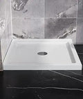 36 By 36 Inch Square White Acrylic Shower Base With Double Threshold Center Drain Super Durable Heat Resistant Corrosion Proof And Bending Resistant Eco Friendly Material Bathroom Stall Pan For Easy Install in bathroom corner