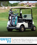 Golf cart on course carrying golf bags, focuses on Replacement Starter Generator Belt For Club Car DS 1992 Up And Precedent Gas Carts 2004 Up