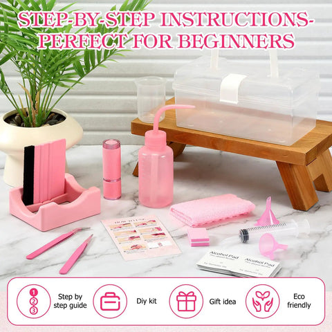 Snow Globe DIY Tumbler Tool Kit For Beginners With 15 Piece Essentials and Storage Box Pink Includes Squeeze Bottle Funnels Tweezers