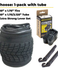 20 Inch Bike Tire Replacement Kit With Tools For Kids And BMX Bikes Fits 20x1.75 Tubes Tires Rims Front Or Rear Wheels Includes Essential Tire Tools 1 Pack Or 2 Pack No Tube Option Upgrade From Stock Parts. Black tire, tube, levers.
