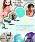 Children using wall decals to decorate rooms with vibrant designs, showcasing easy application and creative play. Includes road sign decals.