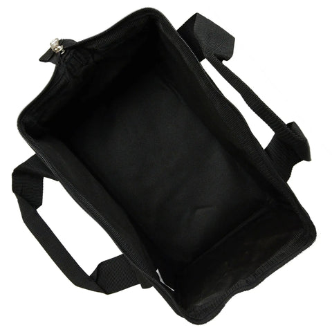 Top view of an open Contractor Tool Bag With Weatherproof 600D Polyester Heavy Duty Handles Easy Grab Carry Self Repairing Nylon Zipper