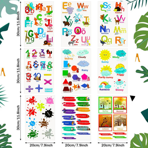 9 Sheets Animal Alphabet Wall Decals With Educational Numbers Colors Weather Shapes Seasons Months And Weeks for kids