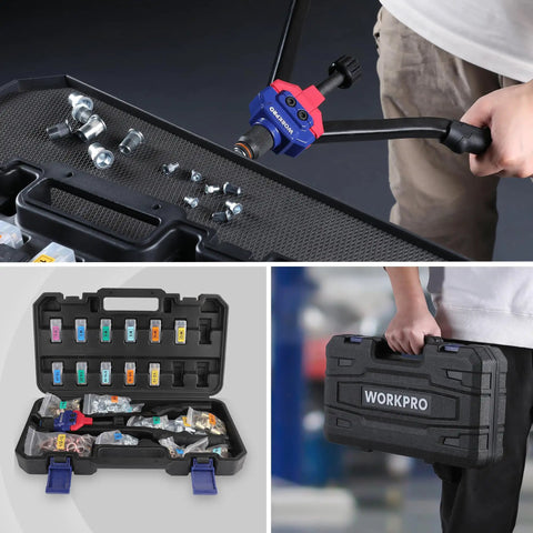 Rivet Nut Tool Kit With Carrying Case, 16 Inch Quick Change Mandrel Rivet Nut Setter, Includes 11 Metric And SAE Mandrels, 185 Rivnuts