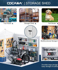 8x6 Ft Resin Storage Shed With Floor, Waterproof Outdoor Tool Shed, Lockable Door And Two Windows, showcasing interior storage for tools and equipment.
