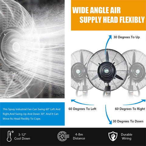 Heavy Duty Oscillating Pedestal Fan With Built In Mister And Nine Gallon Tank Three Speed Settings For Beating The Summer Heat And Keeping Things Chill, wide angle airflow.