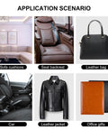 Image showing various uses for a leather repair patch: sofa cushions, seat backrest, leather bag, car, leather jacket, office gifts.