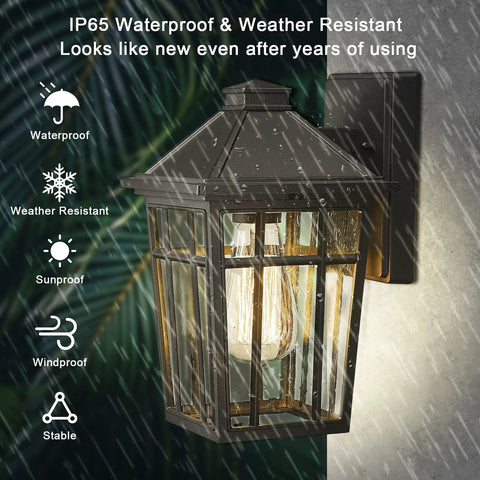 Outdoor Sconce Lights Wall Fixtures For Front Porch And Patio Yard With Glass Panels Aluminum Exterior Lanterns Waterproof Weatherproof And Rust Resistant Build No Fuss Install 2 Pack Black