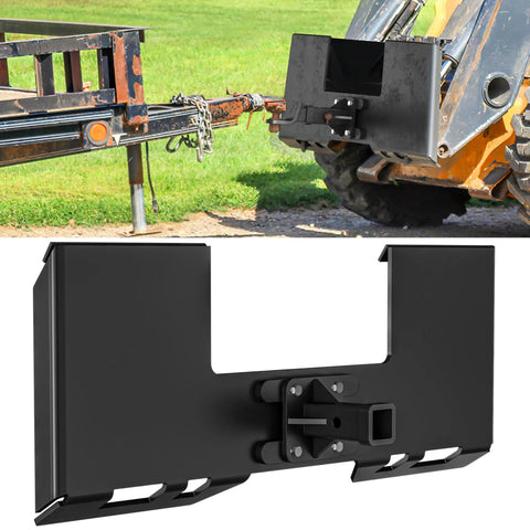 Beefed Up Heavy Duty Skid Steer Attachment Plate With Two Inch Receiver 3000 Lbs Capacity Three Eighths Inch Steel shown in use