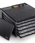 Five Tray Electric Food Dehydrator Featuring Adjustable Thermostat And 26 Hour Timer With Reliable Auto Shut Off, showing trays and controls.
