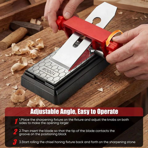Badass Chisel Sharpener And Honing Guide With Adjustable Angle Fixture And Gauge for 10-45 degree bevels on plane blades.