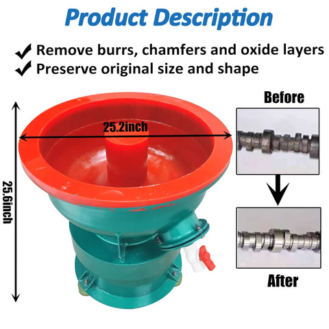 Pro Tech 60 Liter Electric Vibratory Tumbler for Kicking Burrs and Delivering Slick Polish, 25.2 inch diameter, for metal and ceramics.