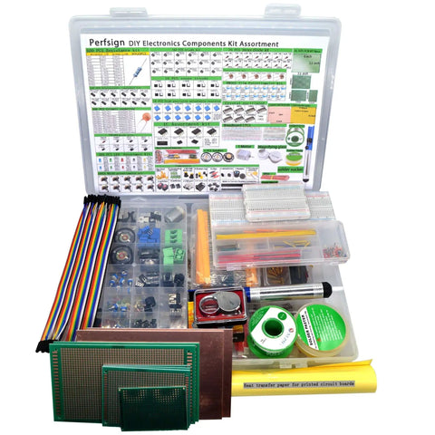 All In One 2300 Piece DIY Electronics Component Kit With ICs, PCBs, Breadboard, and accessories in open box