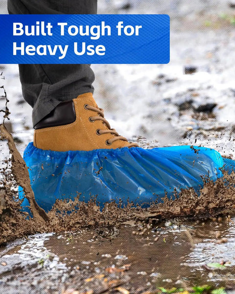 Heavy Duty Disposable Shoe Covers Extra Large 6.7 By 17.7 Inches Thick 0.3 Oz Waterproof Non Slip Booties in muddy outdoor use
