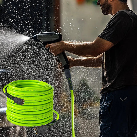 Heavy Duty 50 Ft Pressure Washer Hose 3600 PSI Flexible Kink Resistant Extension With Quarter Inch Quick Connect Green Includes M22 Adapters For Wide Compatibility