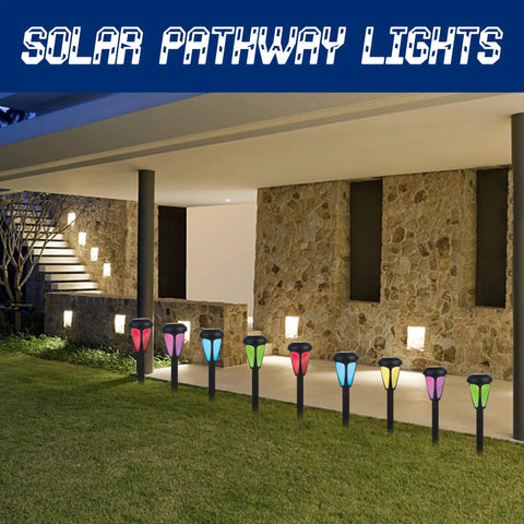 12 Pack Solar Pathway Lights RGB Color Changing Outdoor Garden Lights Auto Color Shifting IP44 Waterproof Solar Powered Landscape